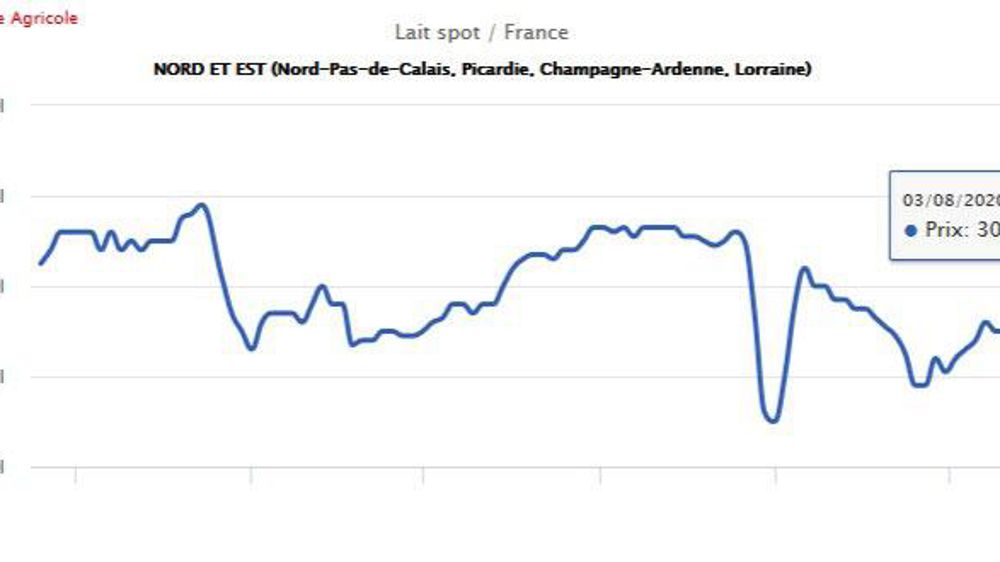 Le lait Spot remonte à 300 € à l’est, 290 € sur l’Ouest ( Source : l’Observatoire de l’Eleveur laitier) 